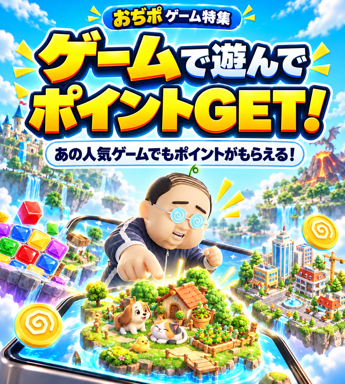 ゲームで遊んでポイントGET! あの人気ゲームでもポイントがもらえる! スマートフォンから広がるゲームの世界を楽しむおぢさん