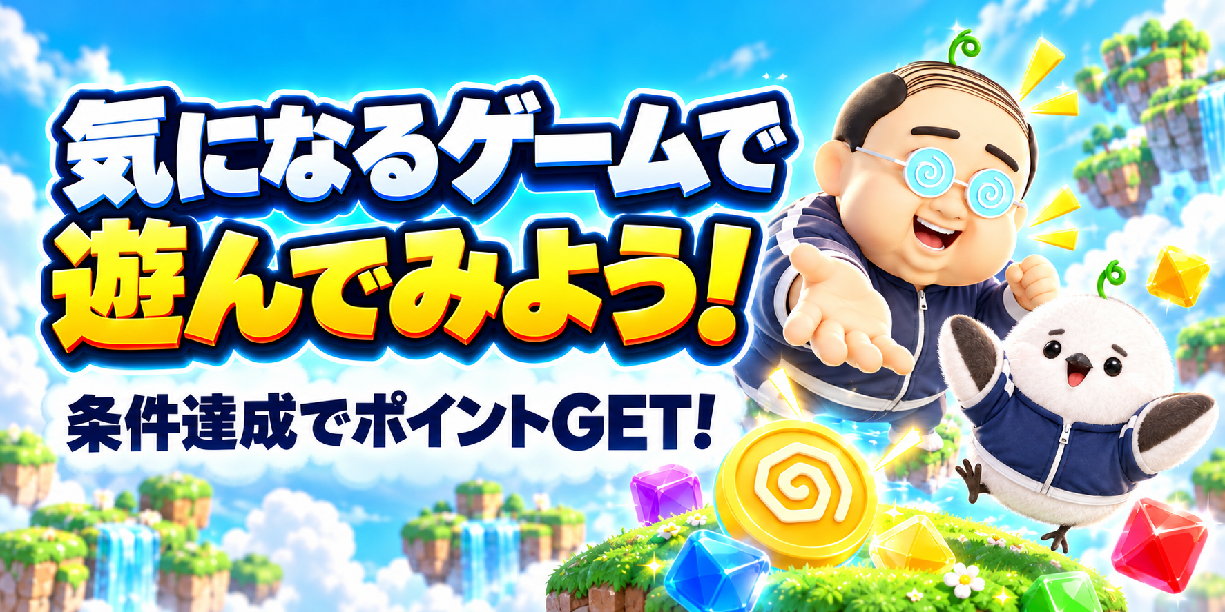 気になるゲームで遊んでみよう! 条件達成でポイントGET! おぢさんとシマエナガがゲームの世界へ案内します