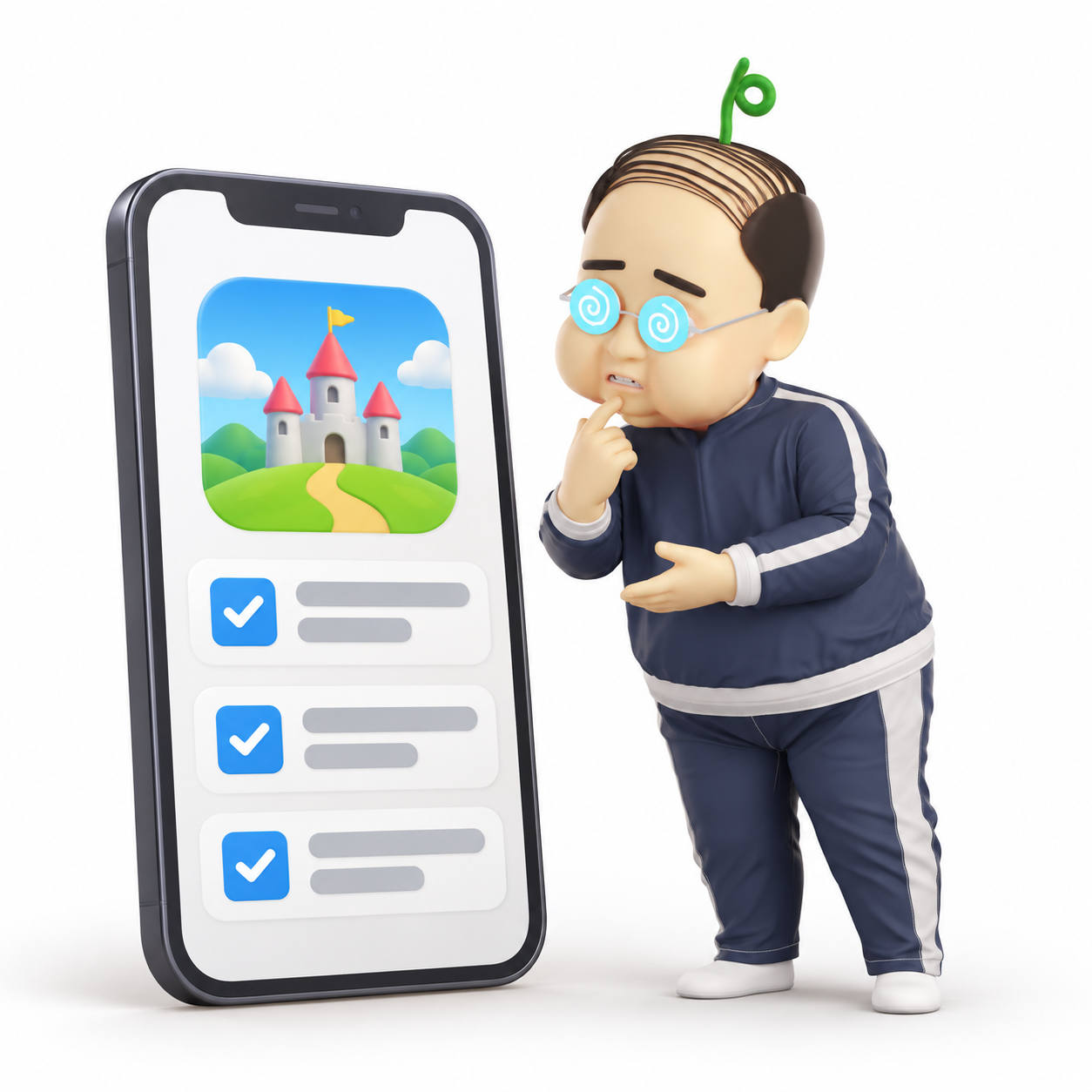 おぢさんがスマートフォンで条件を確認する操作の説明用イメージ