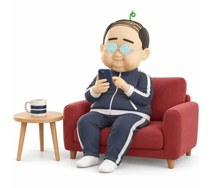 ソファでスマホから申し込むおぢさん